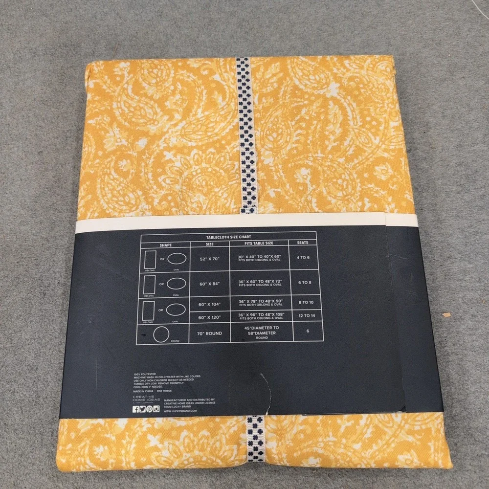 Lucky‎ Brand Yellow Paisley Tablecloth 52x70 Oblong Oval Water Repellent NEW